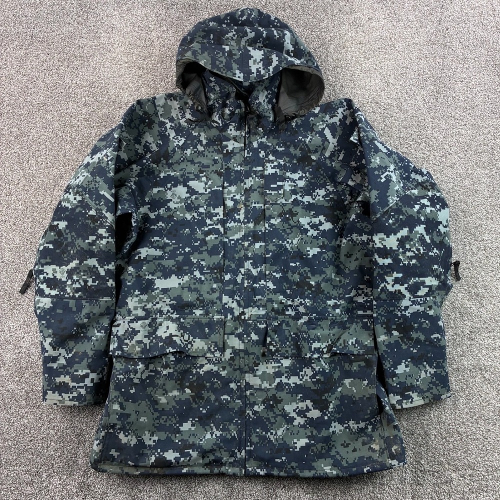 US Navy Working Parka Jacket Blue Digital Camo Goretex Hooded Men Medium Regular